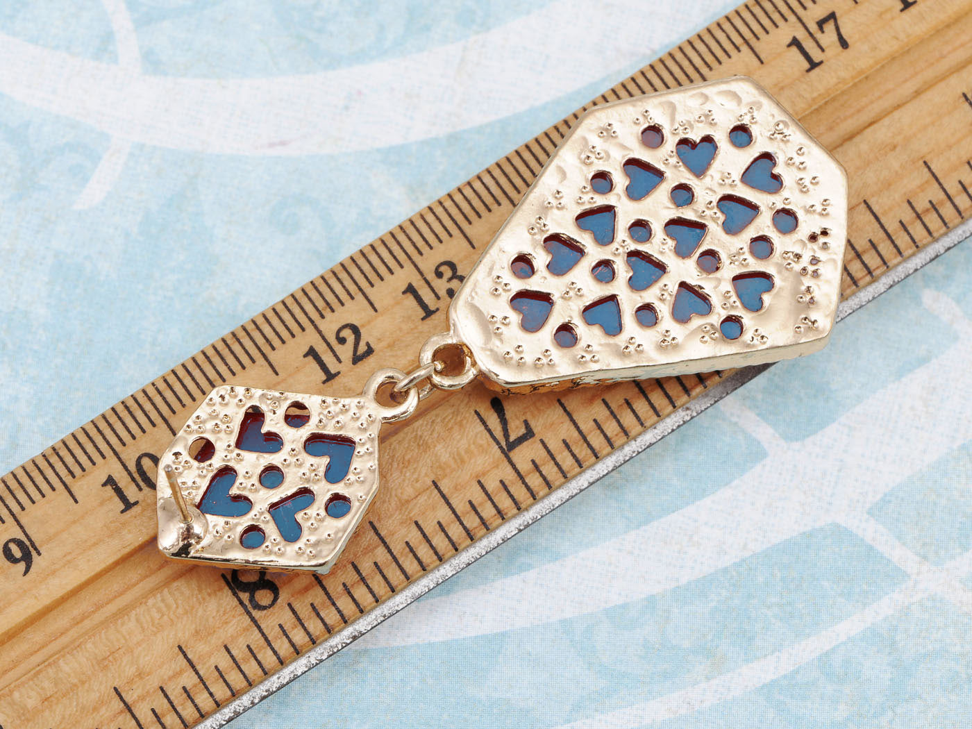 Electric Blue D Drop Earrings For Pierced Ears With Heart Accented Back