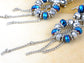 Blue Grey Shimmer Beaded Cluster Wreath Dangling Fish Hook Earrings