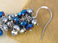 Blue Grey Shimmer Beaded Cluster Wreath Dangling Fish Hook Earrings