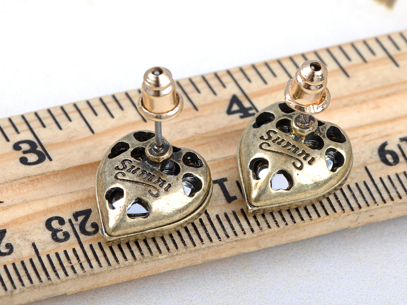 Wine Red Heart Wings Stud Earrings