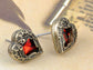 Wine Red Heart Wings Stud Earrings