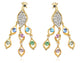 Aurora Borealis Pave Peacock Feather Dangle Drop Earrings