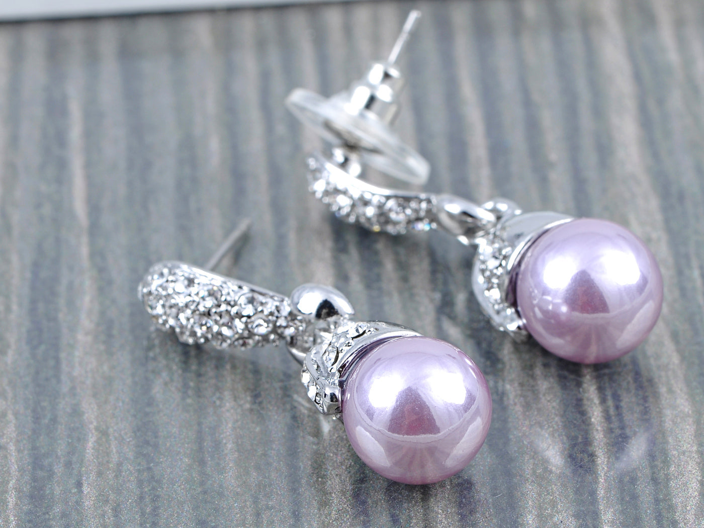 Swarovski Crystal Element Silver Pearl Colored Fish Hook Dangle Earrings