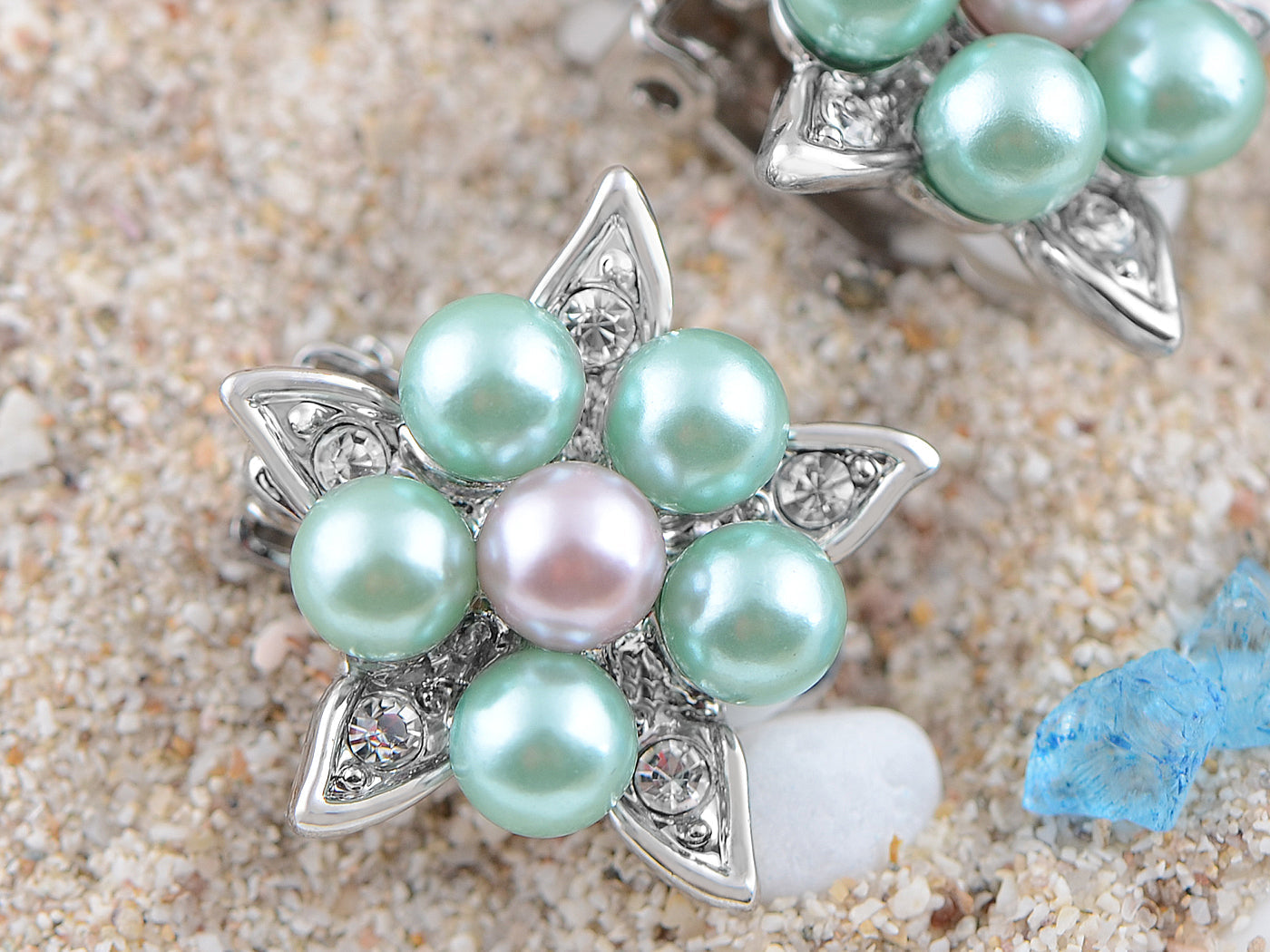 Deate Pearl Flower Star Elements Clip Earrings
