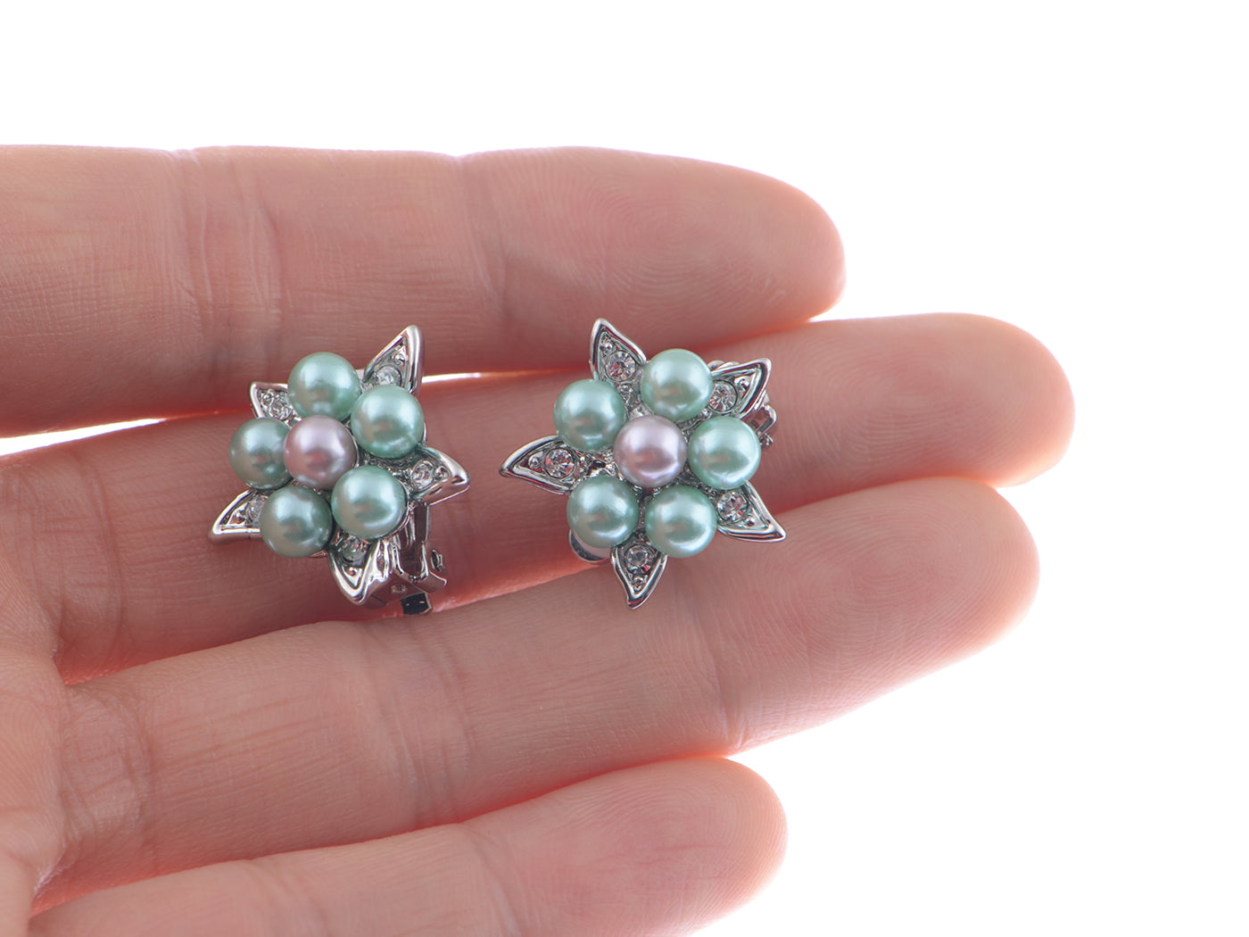 Deate Pearl Flower Star Elements Clip Earrings