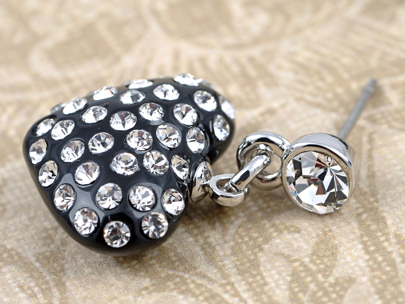 Petite Elements Encrusted Black Heart Drop Earrings