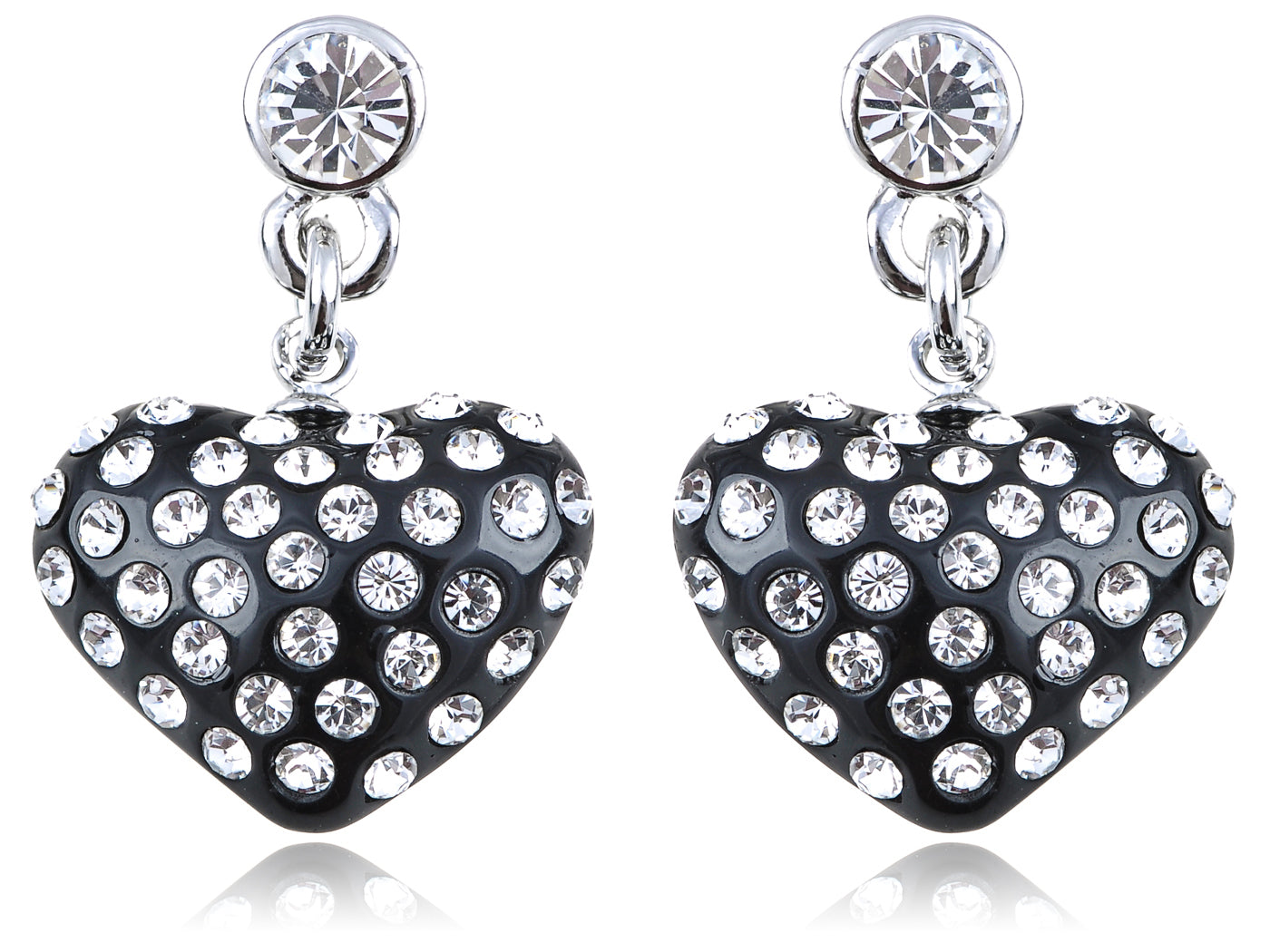 Petite Elements Encrusted Black Heart Drop Earrings