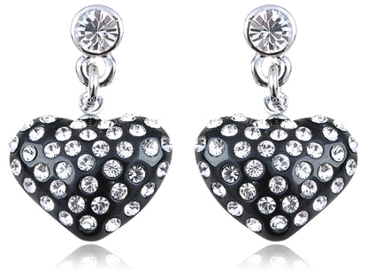 Petite Elements Encrusted Black Heart Drop Earrings