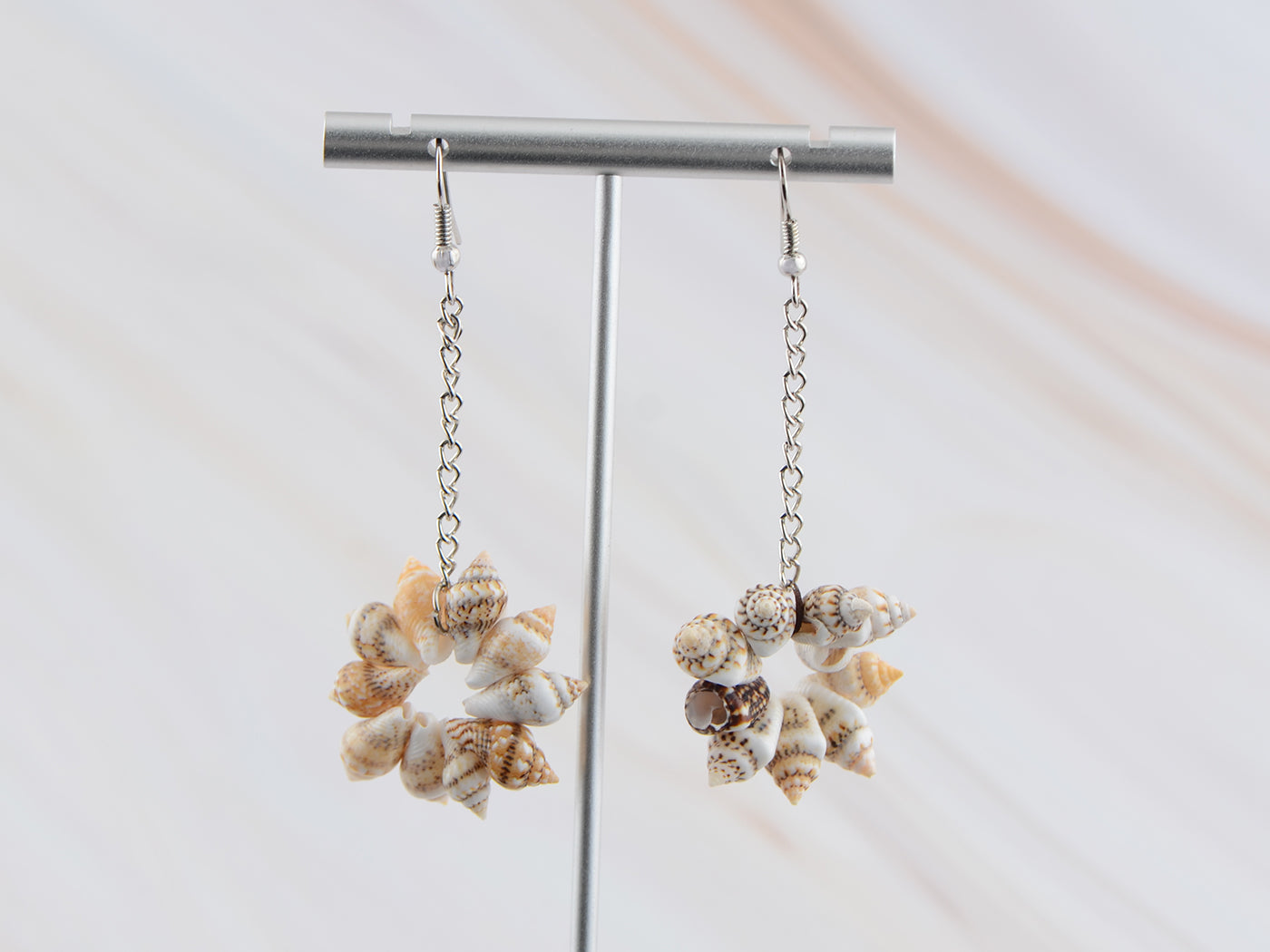 Sandy Tan Brown Colored Seashell Sea Shell Flower Design Drop Earrings