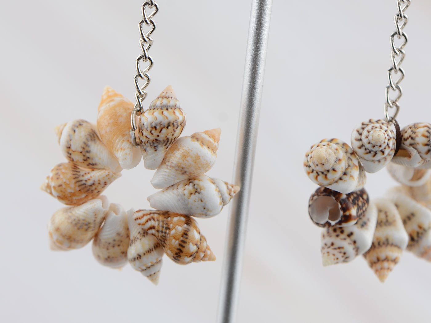 Sandy Tan Brown Colored Seashell Sea Shell Flower Design Drop Earrings