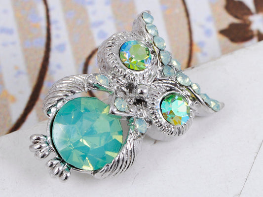 Silver Mini Pacific Opal Green Bodied Owl Button Earrings