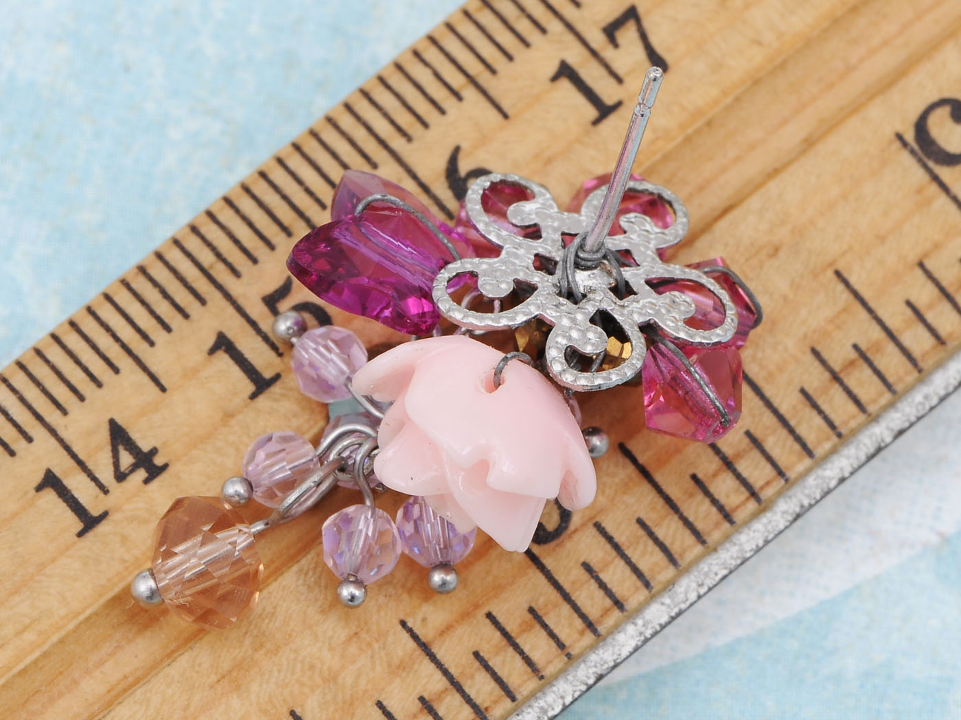 Mini Rose Pink Cluster Of Baubles Flower Trinkets Drop Earrings