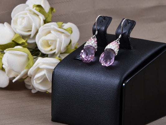 Pink Water Drop Multi Encrusted Enamel Dangle Pendant Earrings