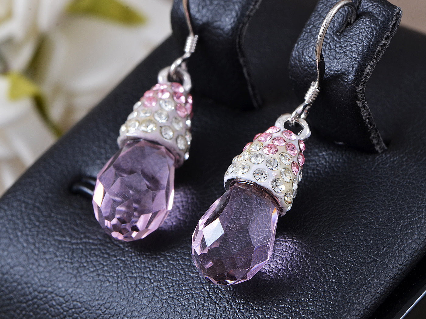 Pink Water Drop Multi Encrusted Enamel Dangle Pendant Earrings