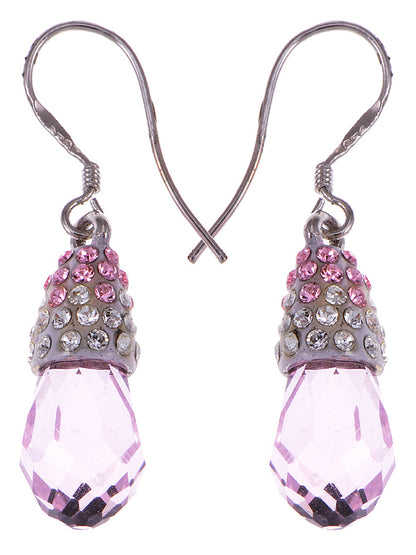 Pink Water Drop Multi Encrusted Enamel Dangle Pendant Earrings