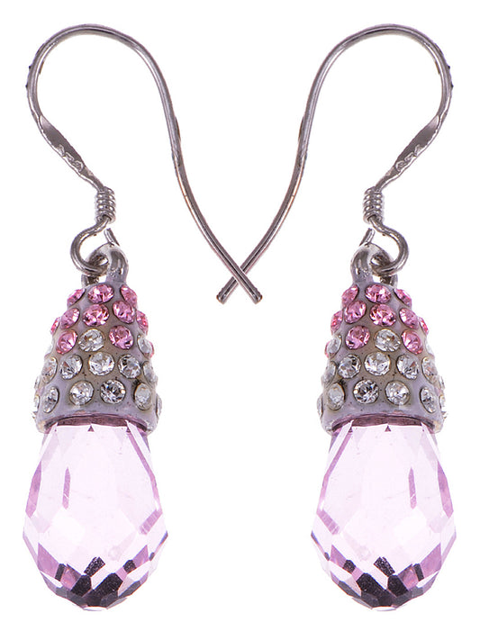 Pink Water Drop Multi Encrusted Enamel Dangle Pendant Earrings