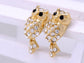 Mini Cartoon Grandpa Owl Bird Button Earrings