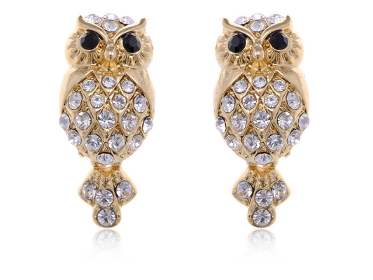 Mini Cartoon Grandpa Owl Bird Button Earrings