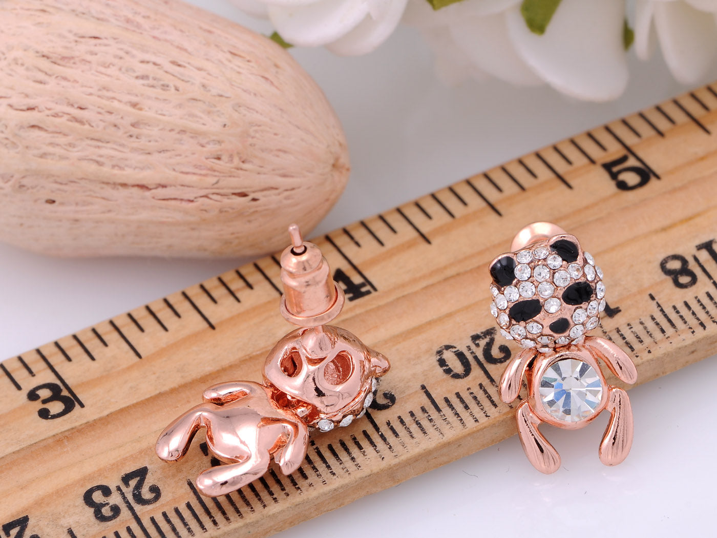 Rose Panda Teddy Bear Stud Earrings