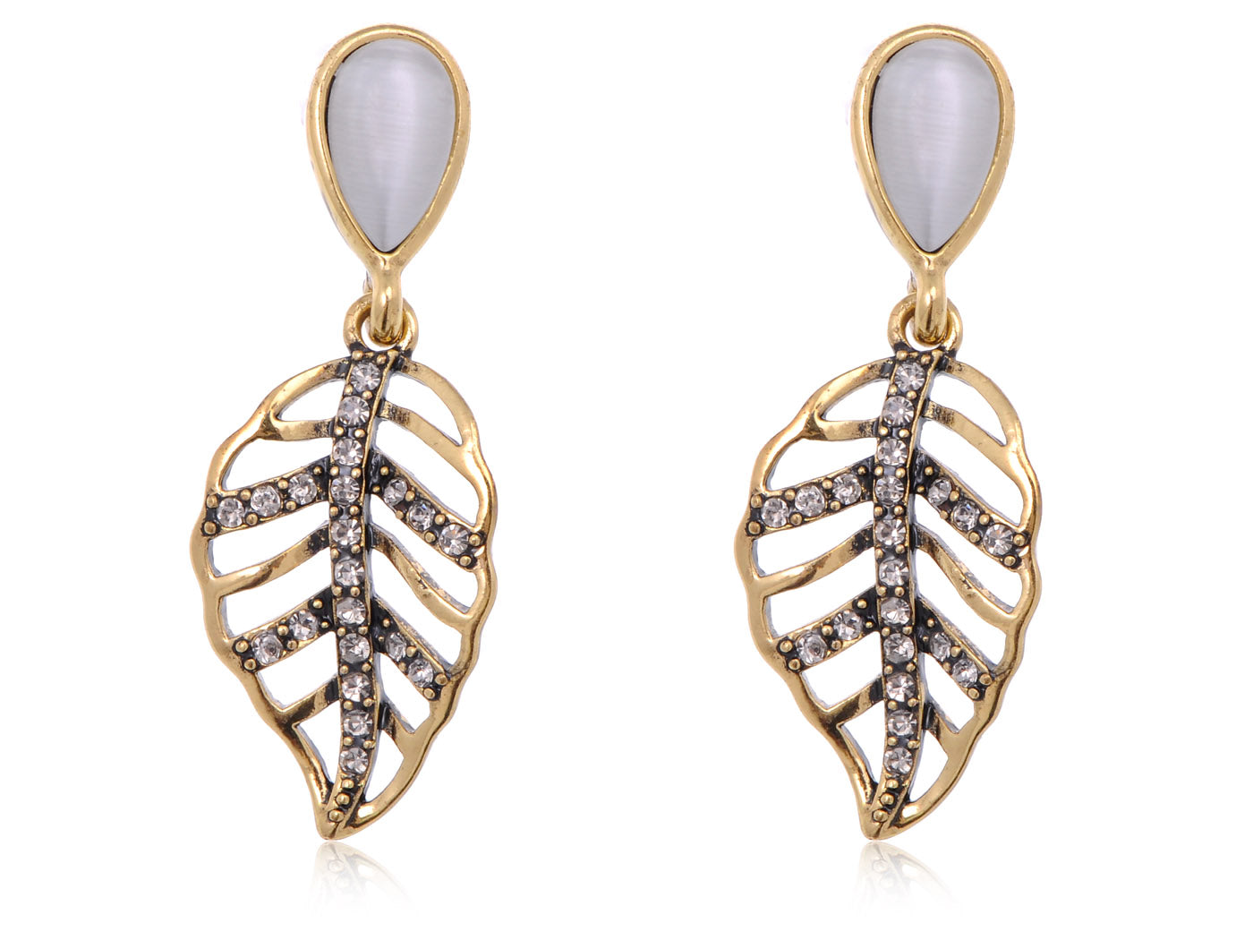 Plated Hollow Leaf Shaped Stud Earrings Jewelry Gifts For Women Girls