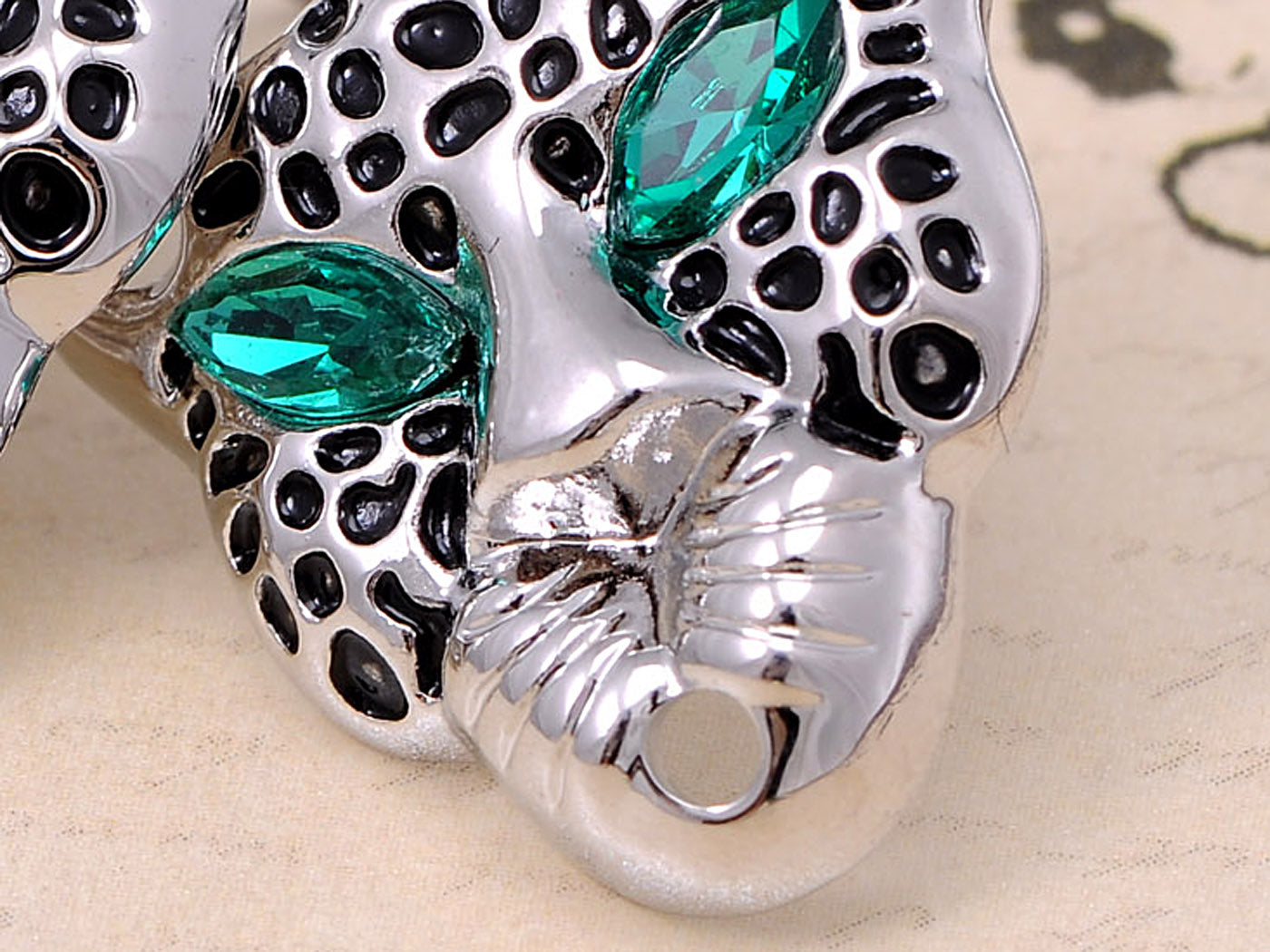 Emerald Eyed Black Spots Cheetah Button Earrings