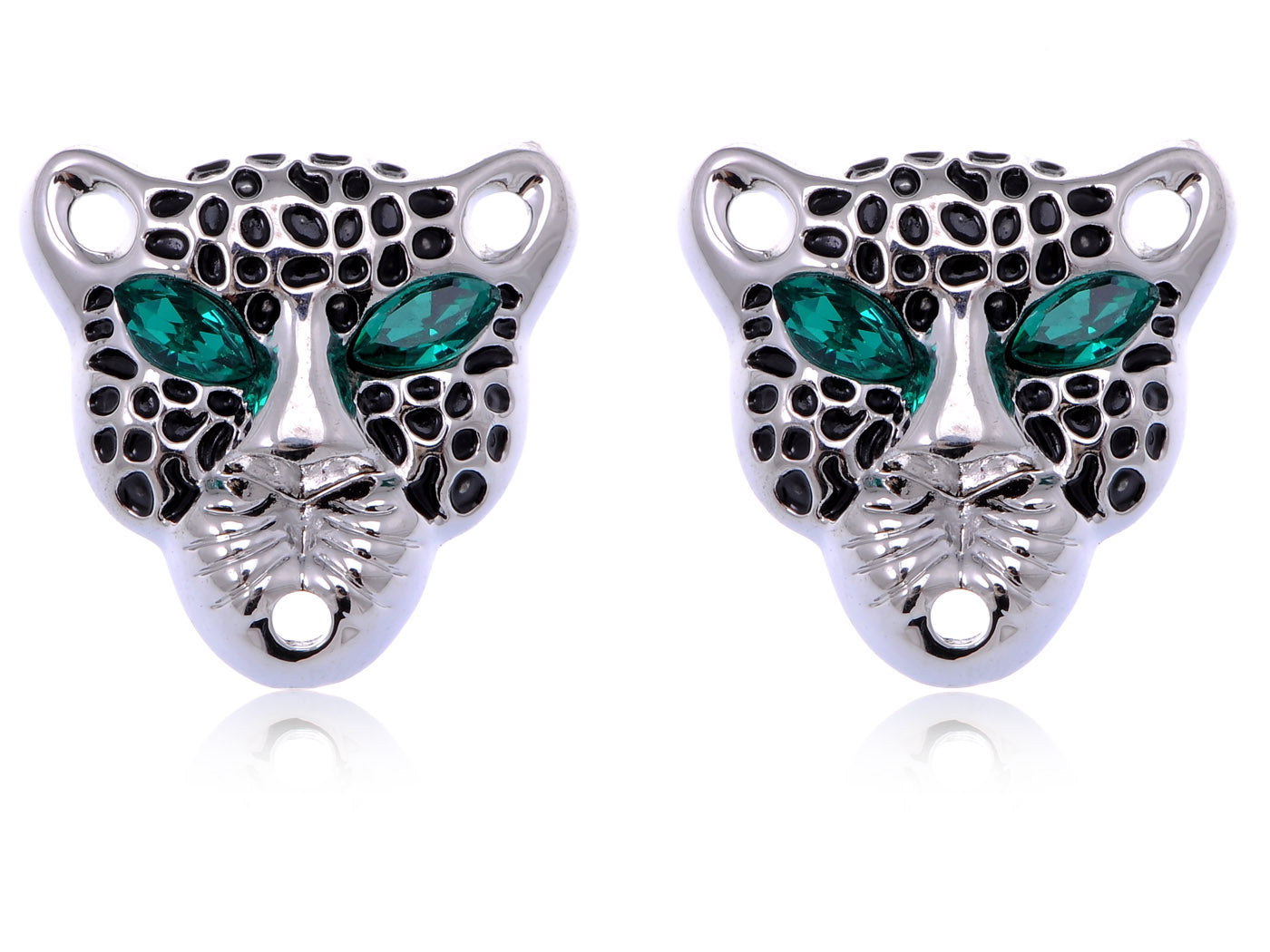 Emerald Eyed Black Spots Cheetah Button Earrings