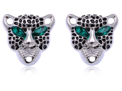 Emerald Eyed Black Spots Cheetah Button Earrings