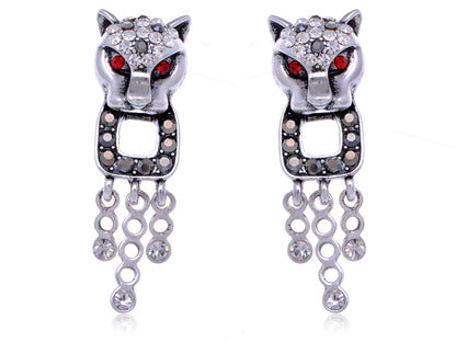 Women Antique Red Eye Jaguar Door Knocker Leopard Head Earrings