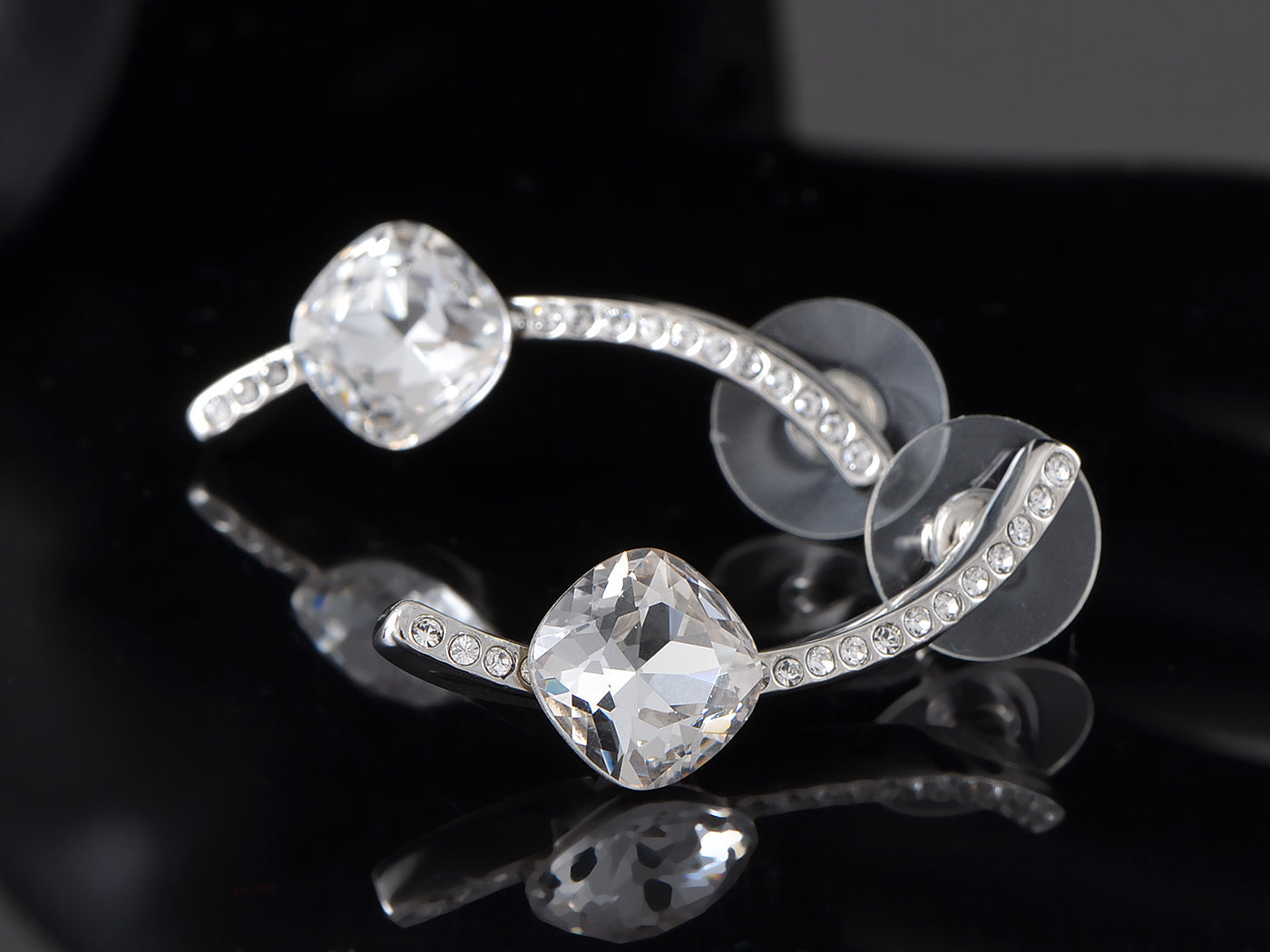 Modern Silver Rounded Cube Diamond Drop Earrings