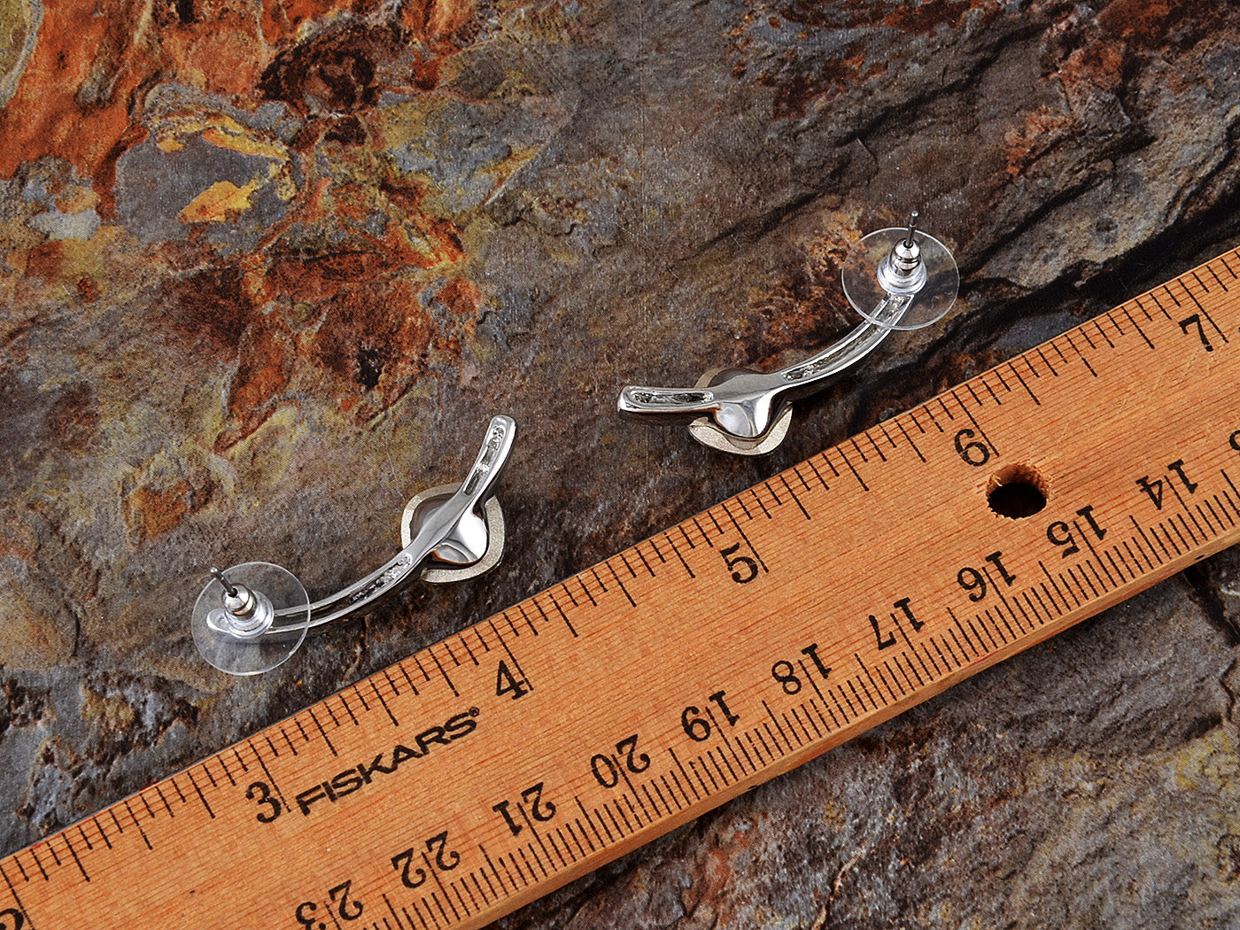 Modern Silver Rounded Cube Diamond Drop Earrings