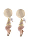 Studded Gold D Casual Conch Seashell Pearl Charm Dangle Drop Trendy Holiday Earrings