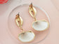 Studded Gold D Casual Conch Seashell Pearl Charm Dangle Drop Trendy Holiday Earrings