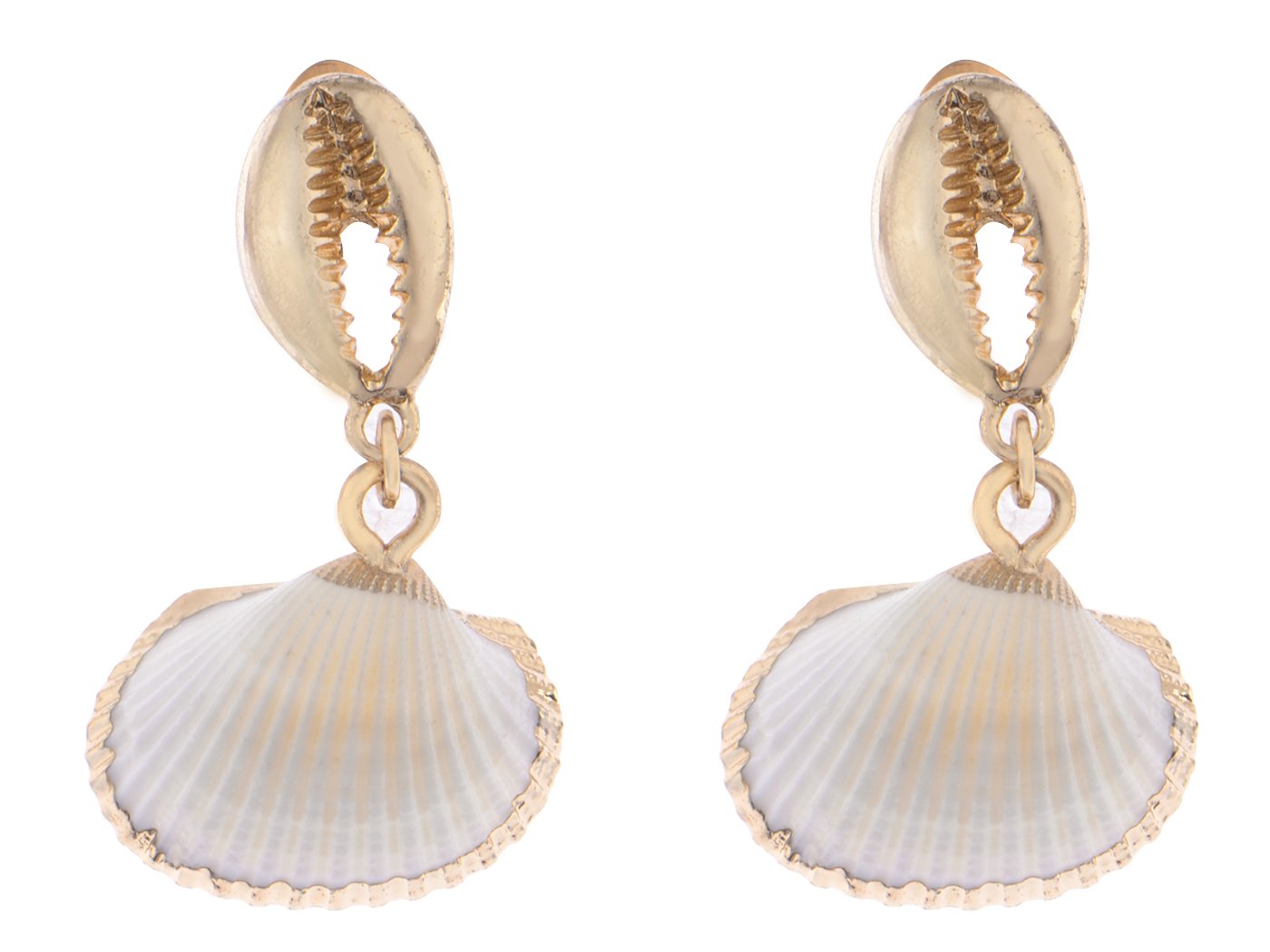 Studded Gold D Casual Conch Seashell Pearl Charm Dangle Drop Trendy Holiday Earrings