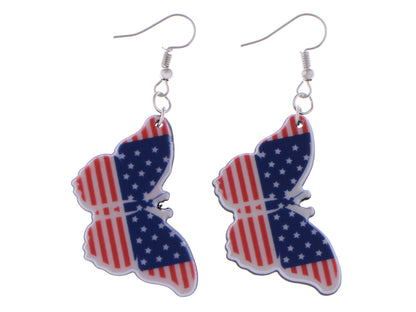 American Flag Butterfly Heart-Shaped Earrings