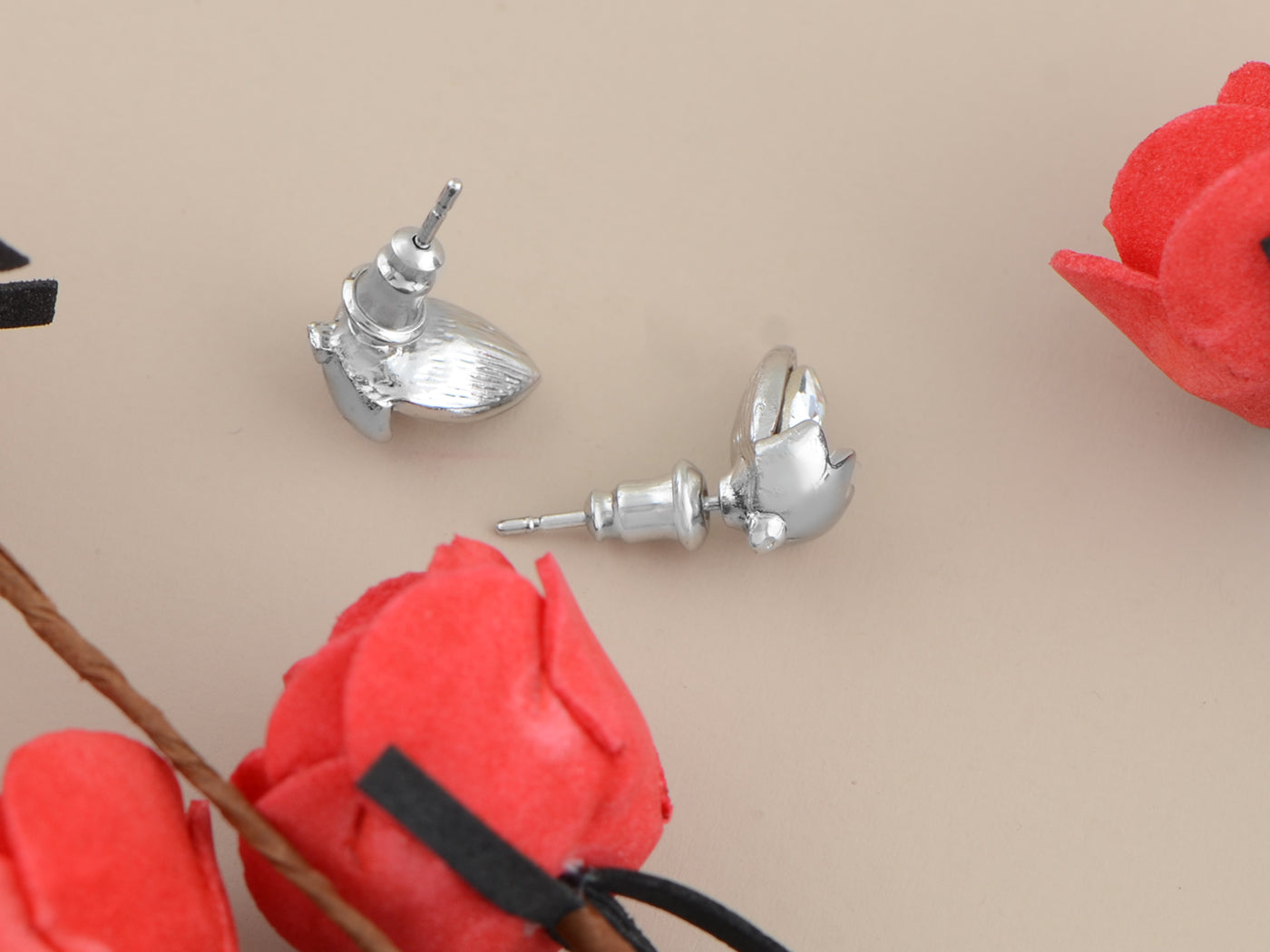 Wine Red Heart Wings Stud Earrings