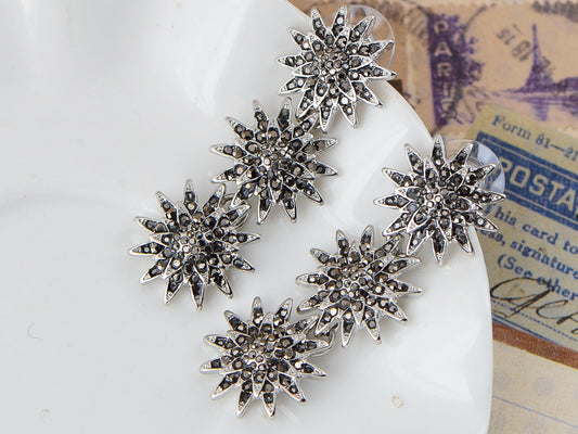 Alilang Exaggerated Luxury Sunflower Stars Earrings Snow Dangle Drop Earrings for Women Rhinestone Punk Earrings Boho Vintage Jewelry