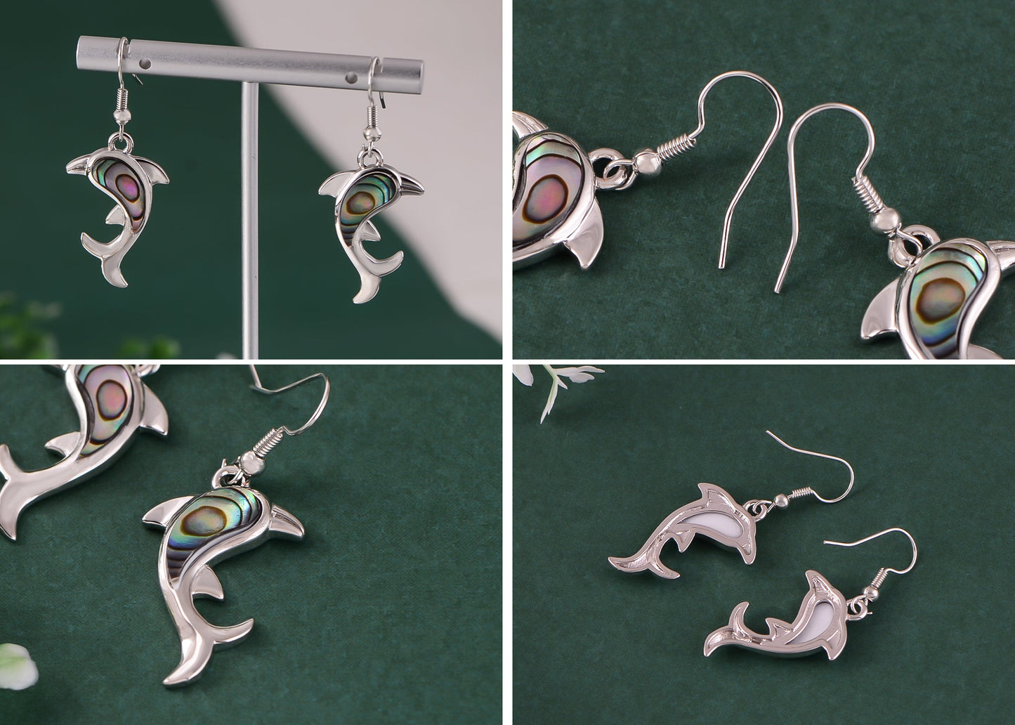 Alilang Creative Animal Shape Silver Tone Alloy Natural Abalone Shell Earrings Dangle Handmade Women Jewelry