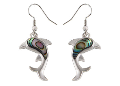 Alilang Creative Animal Shape Silver Tone Alloy Natural Abalone Shell Earrings Dangle Handmade Women Jewelry