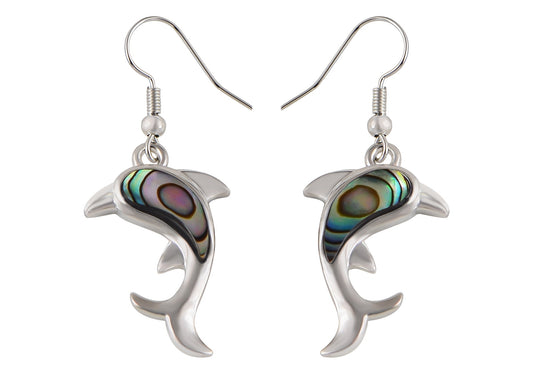 Alilang Creative Animal Shape Silver Tone Alloy Natural Abalone Shell Earrings Dangle Handmade Women Jewelry