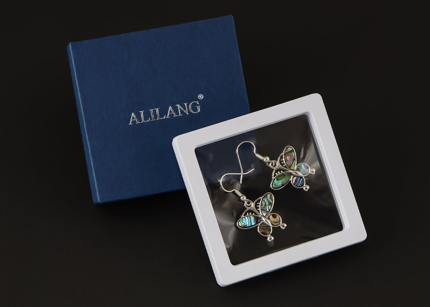 Alilang Creative Animal Shape Silver Tone Alloy Natural Abalone Shell Earrings Dangle Handmade Women Jewelry