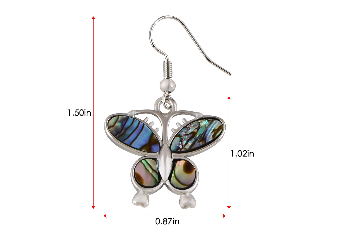 Alilang Creative Animal Shape Silver Tone Alloy Natural Abalone Shell Earrings Dangle Handmade Women Jewelry