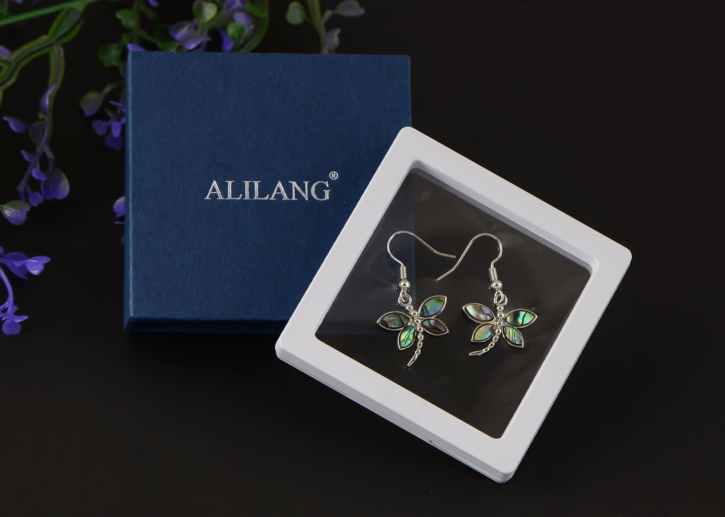 Alilang Creative Animal Shape Silver Tone Alloy Natural Abalone Shell Earrings Dangle Handmade Women Jewelry