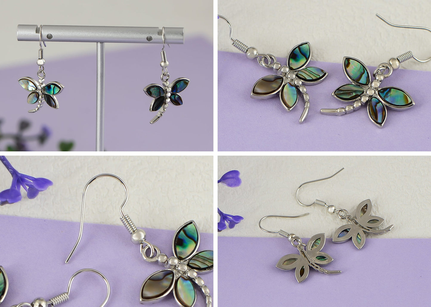 Alilang Creative Animal Shape Silver Tone Alloy Natural Abalone Shell Earrings Dangle Handmade Women Jewelry