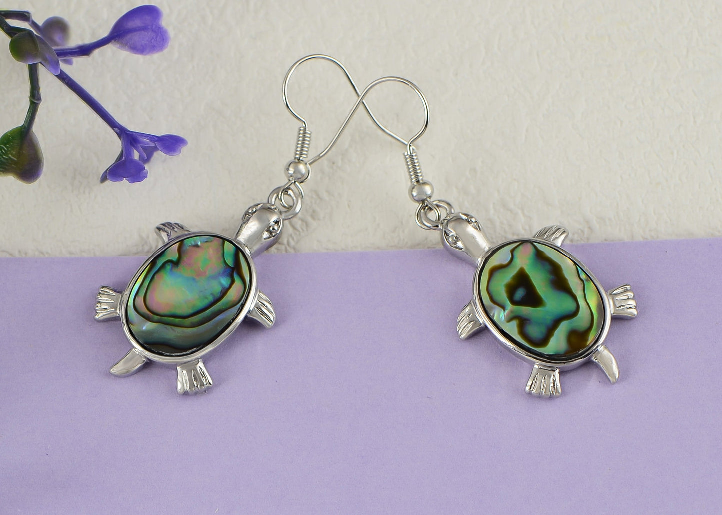 Alilang Creative Animal Shape Silver Tone Alloy Natural Abalone Shell Earrings Dangle Handmade Women Jewelry