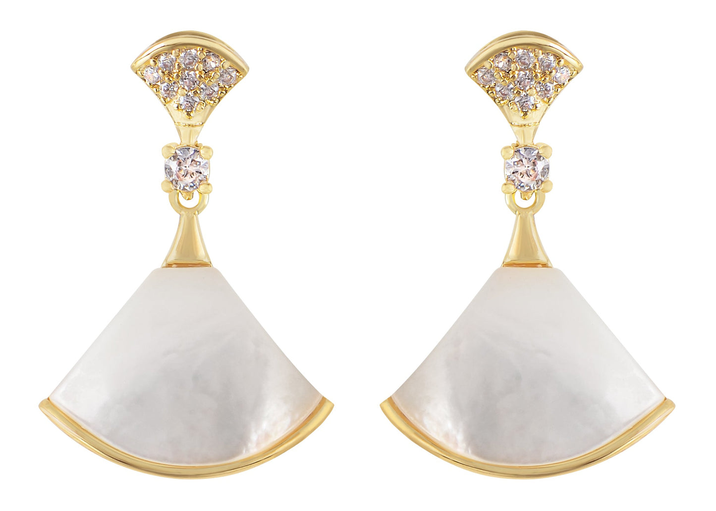 Alilang Cute Golden Tone Crystal Rhinestone Fan Shaped Shell Dangle Earrings Elegant Drop