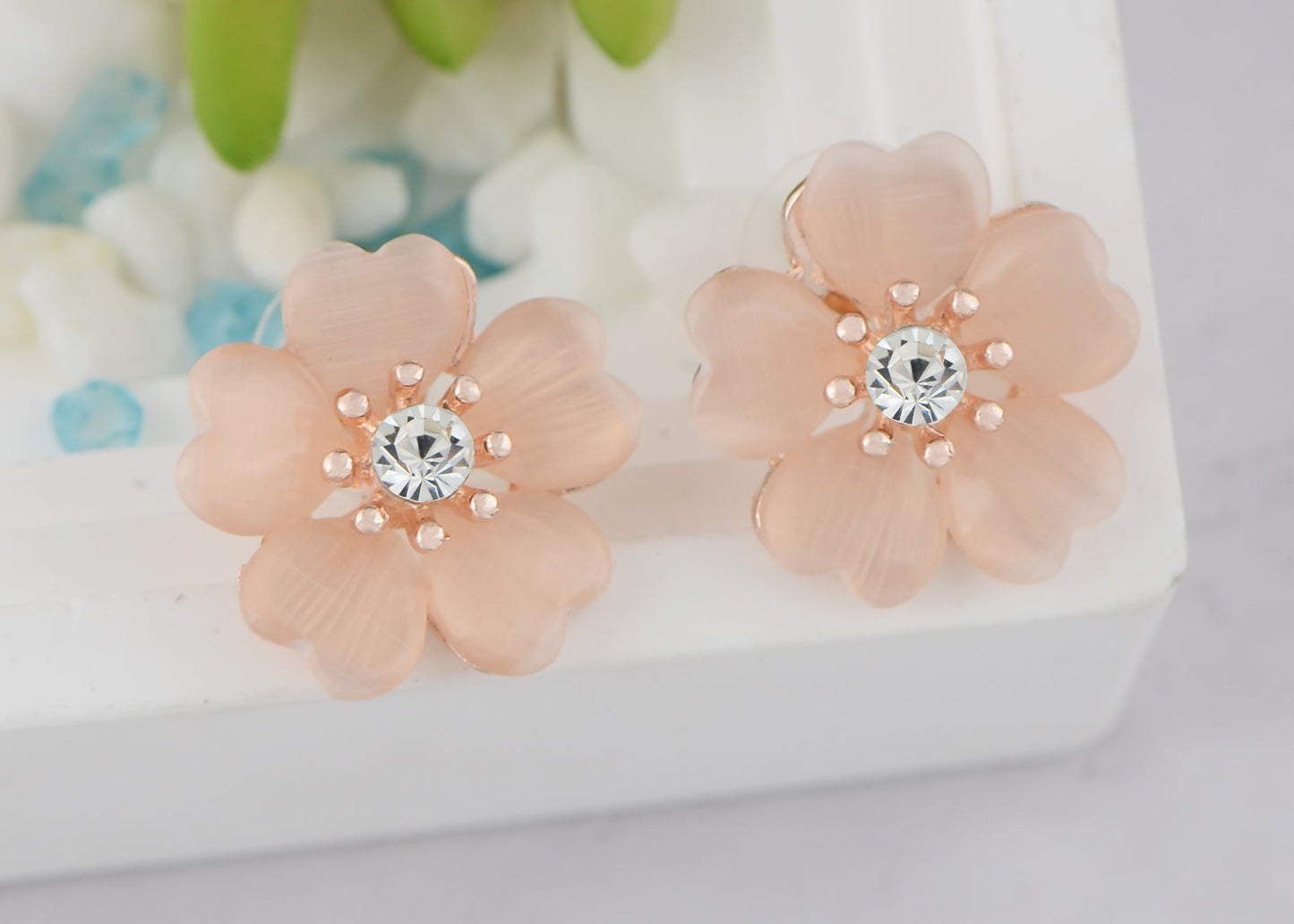 Alilang Silver Shiny Sparkly Crystal Pink Flower Accessories Girls Stud Earrings