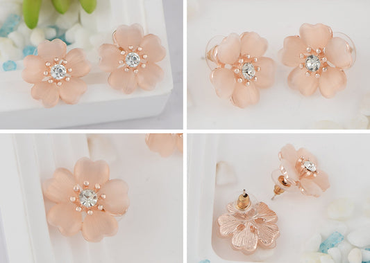 Alilang Silver Shiny Sparkly Crystal Pink Flower Accessories Girls Stud Earrings