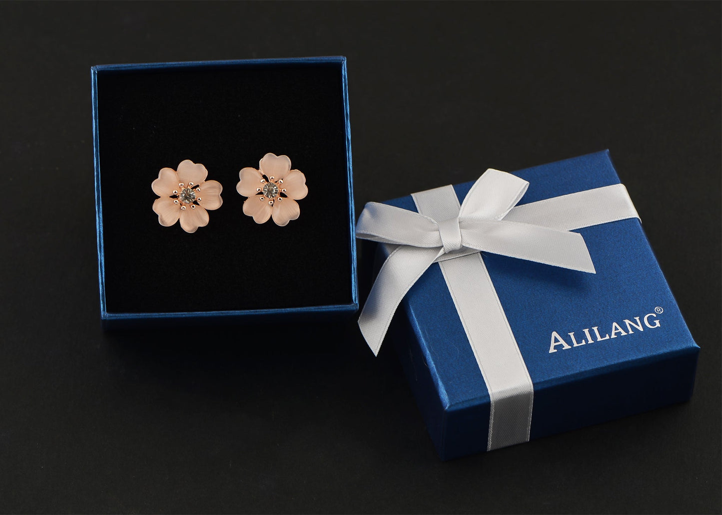 Alilang Silver Shiny Sparkly Crystal Pink Flower Accessories Girls Stud Earrings