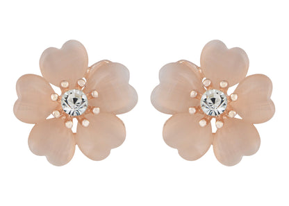 Alilang Silver Shiny Sparkly Crystal Pink Flower Accessories Girls Stud Earrings