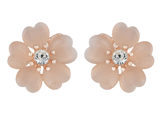 Alilang Silver Shiny Sparkly Crystal Pink Flower Accessories Girls Stud Earrings